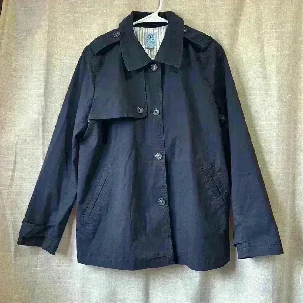 CeCe | (New With Tags) Navy Blue Women’s Cotton Twill Button Trench Coat Size 10